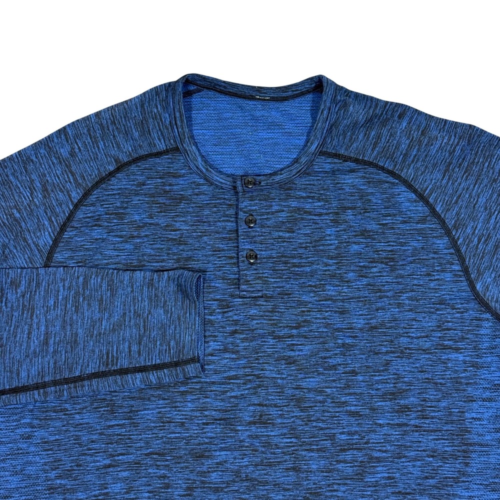 Lululemon Metal Vent Tech Henley Long Sleeve Shirt Men's XL Blue Heather Gym Run